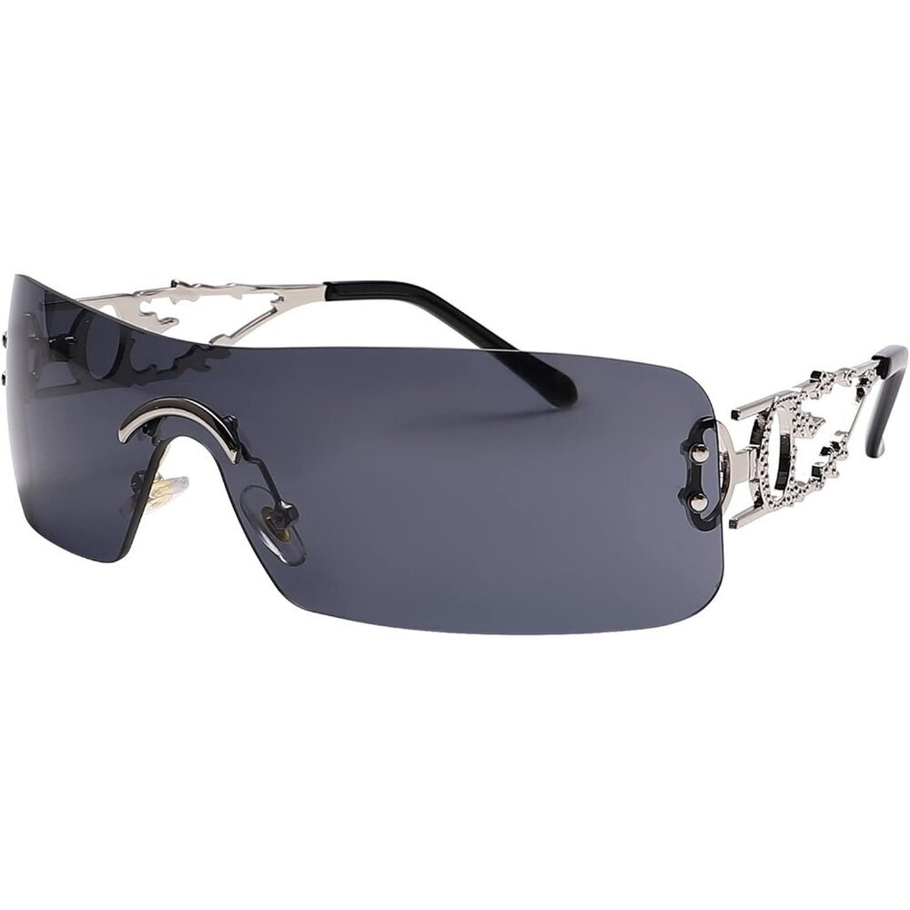 Women Y2k Sunglasses Rectangle Fashion Flame Metal Frameless Retro Eyewear Black